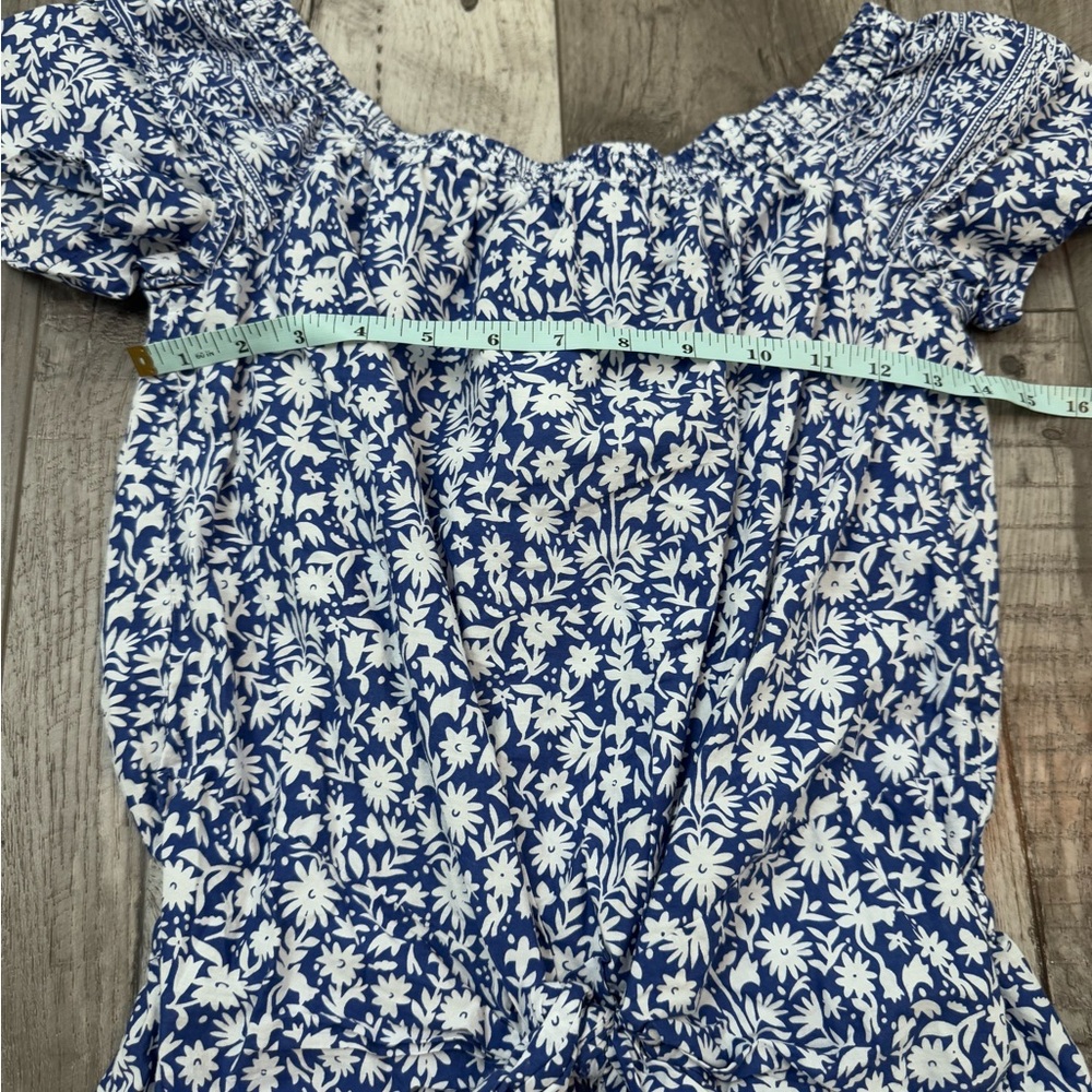 Vineyard Vine Romper Women Medium Blue White Floral Pockets Tie Lined Preppy - Picture 7 of 8